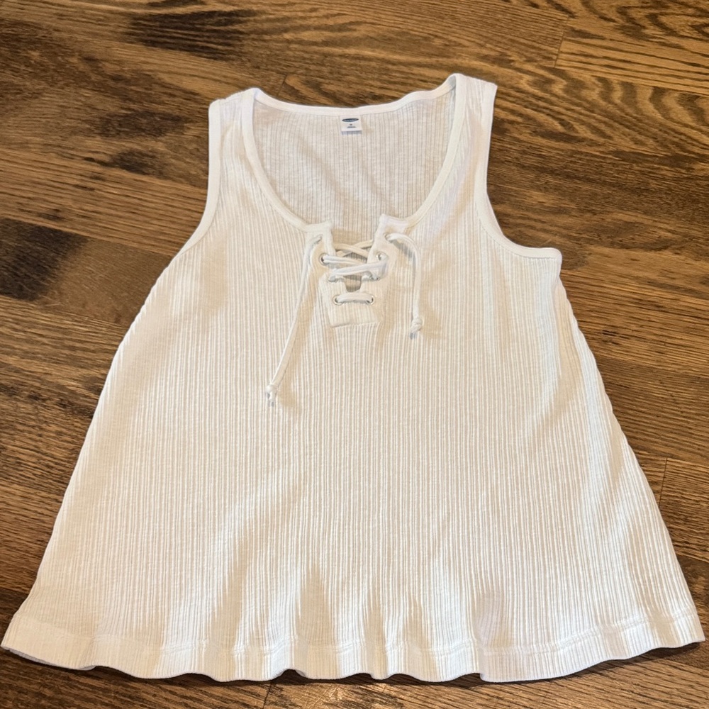 ✅ White Lace-Up Ribbed Tank Top